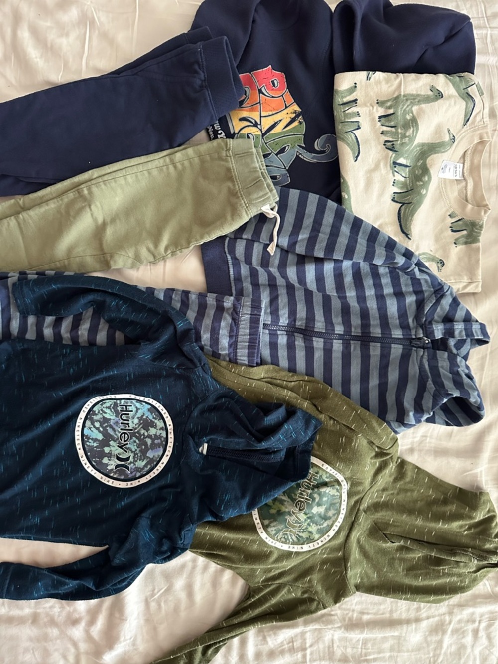 Navy Blue & Olive Kids Hoodie Bundle - Striped & Graphic Styles